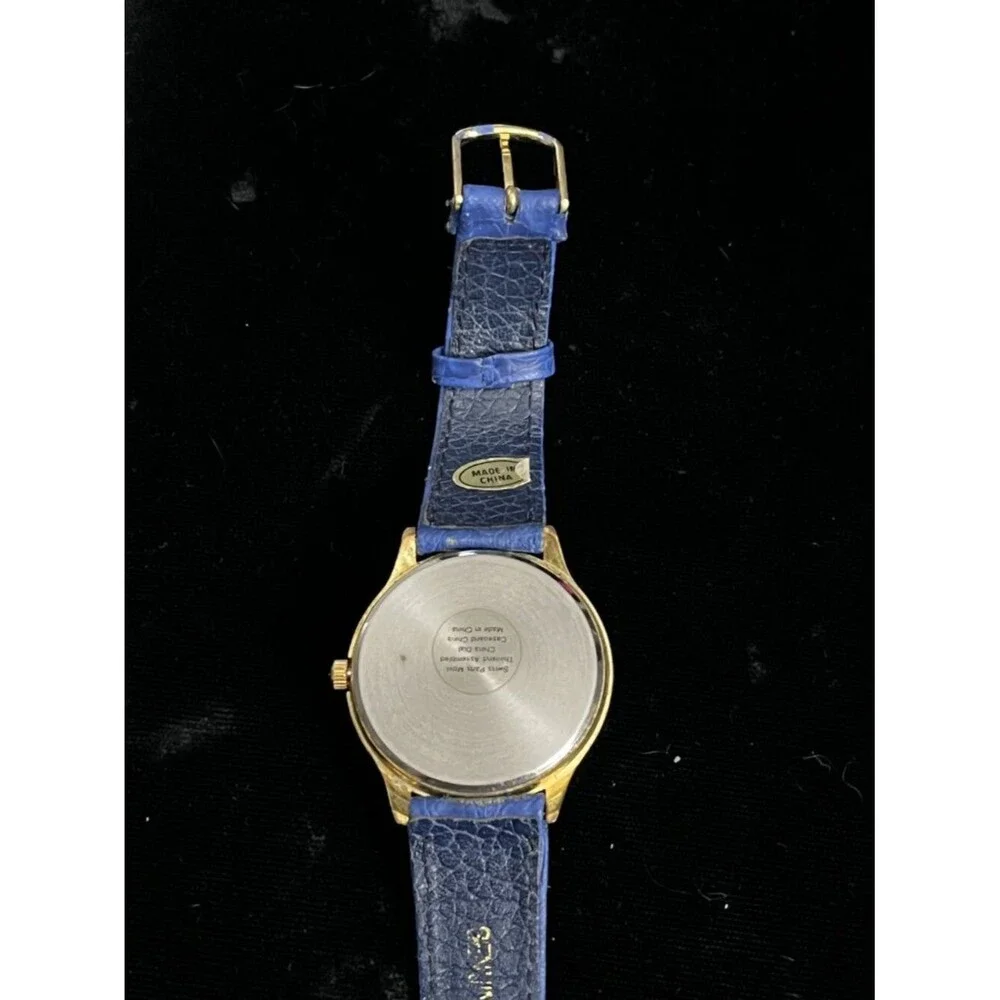 Ronica Gold Rhinestone Watch Blue Leather New Battery